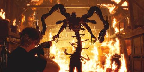 Resident Evil 4 remake Mendez barn fight stylized