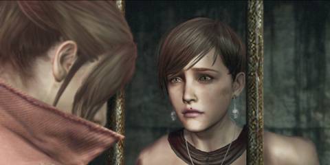 Resident Evil: Revelations 2 Moira Burton looking at Claire Redfield worriedly