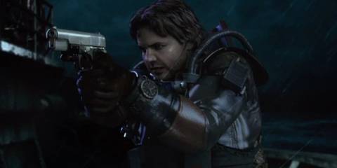 Parker Luciani aiming his pistol in the rain