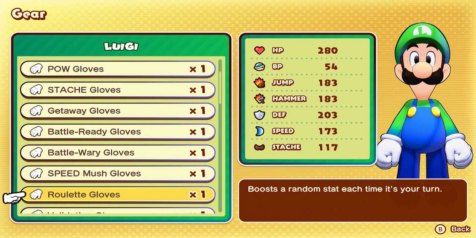 Roulette Gloves accessories in Mario & Luigi Brothership