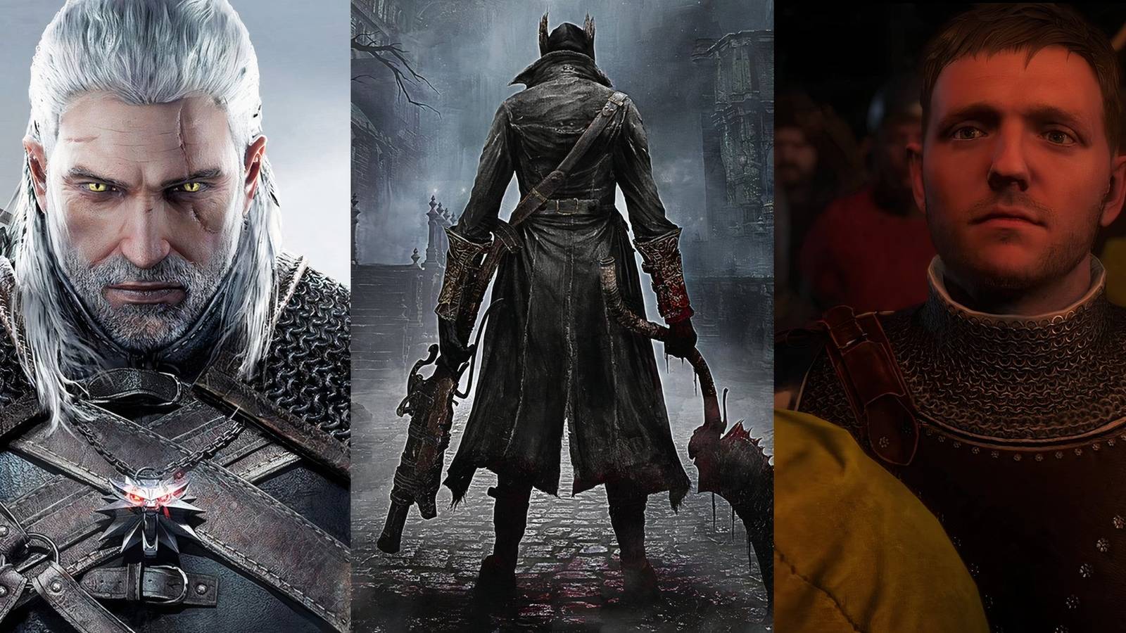 Stills from The Witcher 3, Bloodborne, and Kingdom Come: Deliverance