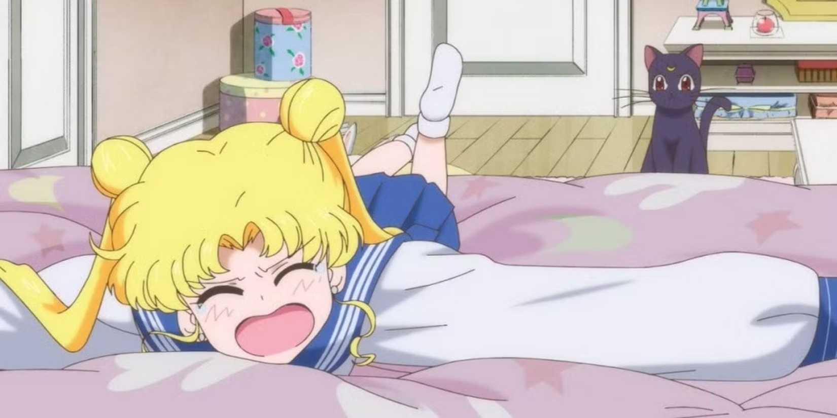 sailor moon crying on bed