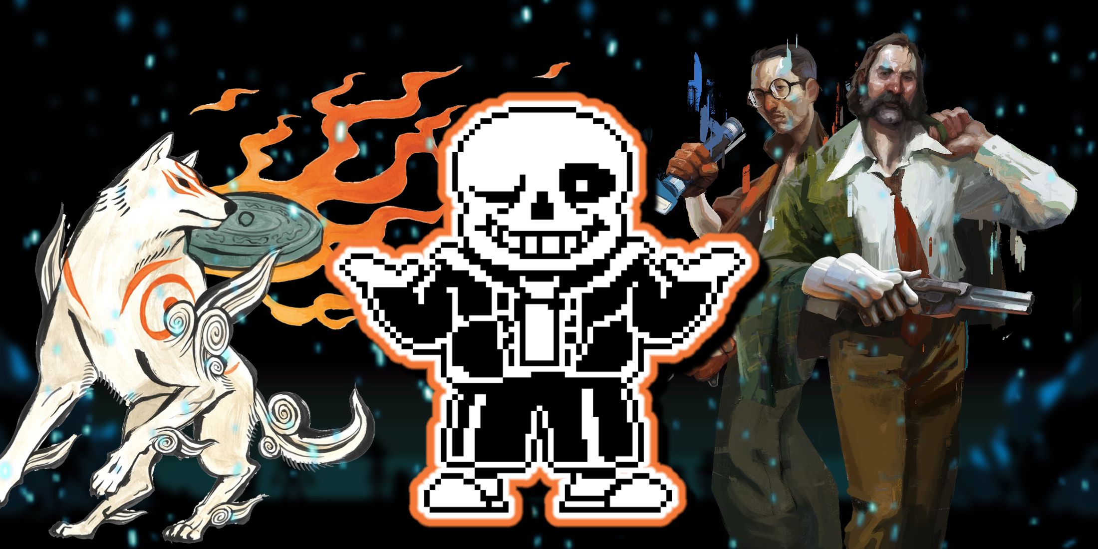 Sans from Undertale, Okami and Disco Elysium 