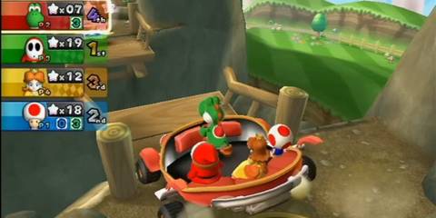 yoshi as the captain with Daisy, Shy Guy, Toad