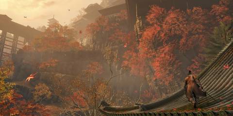Sekiro exploring a serene yet ominous environment.