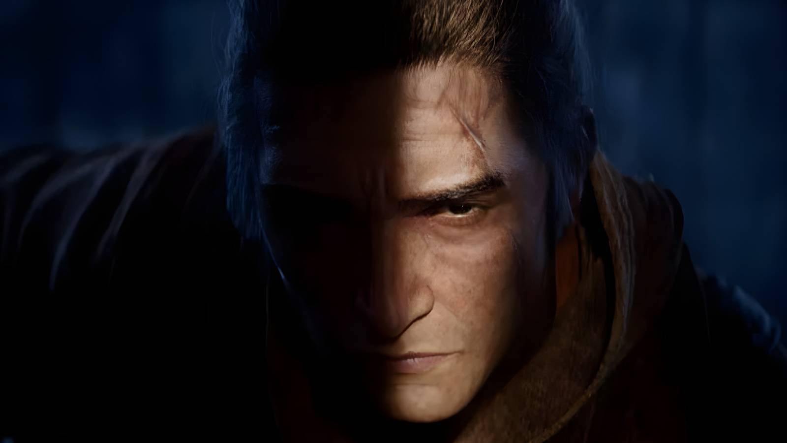 Sekiro Wolf Cinematic with Shadows On One Side of His Face