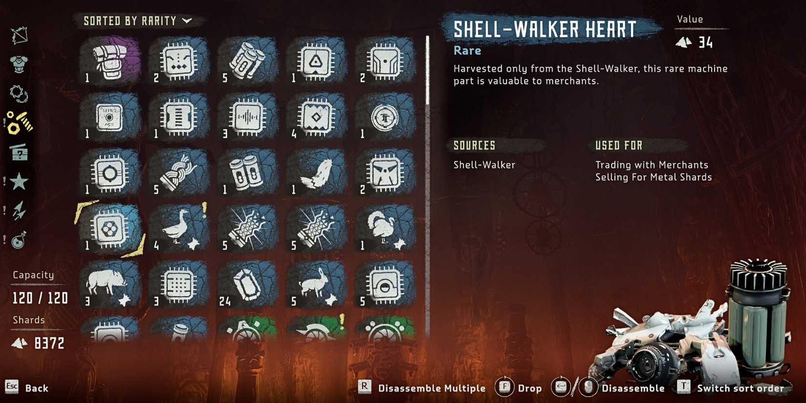 Shell In Inventory How to Get Shell-Walker Heart in Horizon Zero Dawn