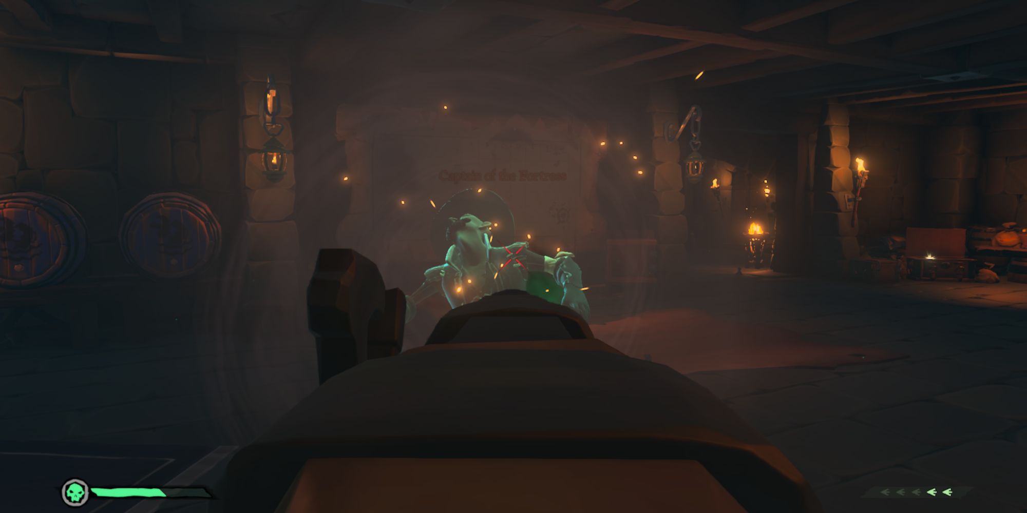 Shooting a Fortress Captain with the Grapple Gun in Sea of Thieves