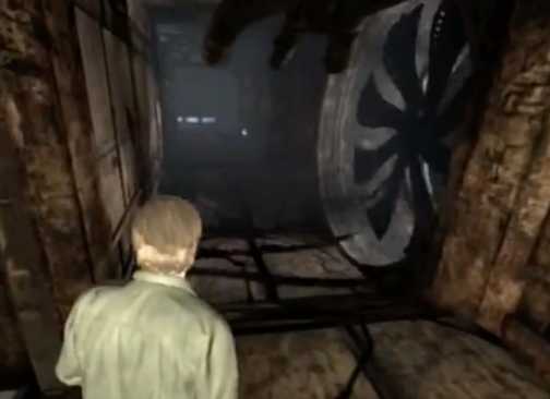 Murphy Pendleton approaching a fan inside an air duct