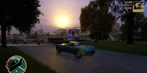 Sitting in a car in a driveway in Grand Theft Auto 3