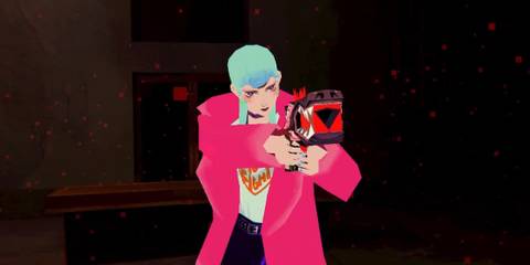 Michelle aiming weapon