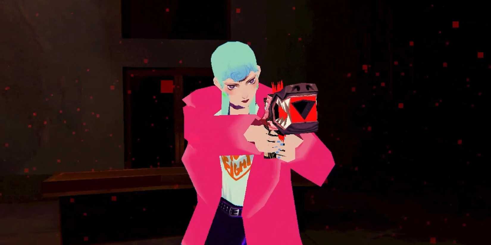 Michelle aiming weapon