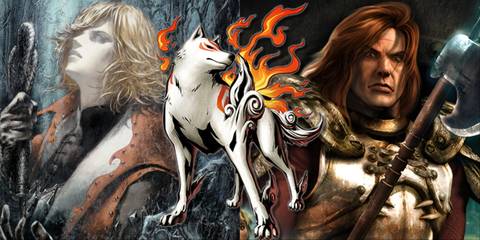 Split image of Castlevania Lament Of Innocence, Okami, and Gauntlet Seven Sorrows