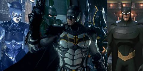Split image of Catwoman, Batman Beyond, Batman, Cassandra Cain, and Beware The Batman