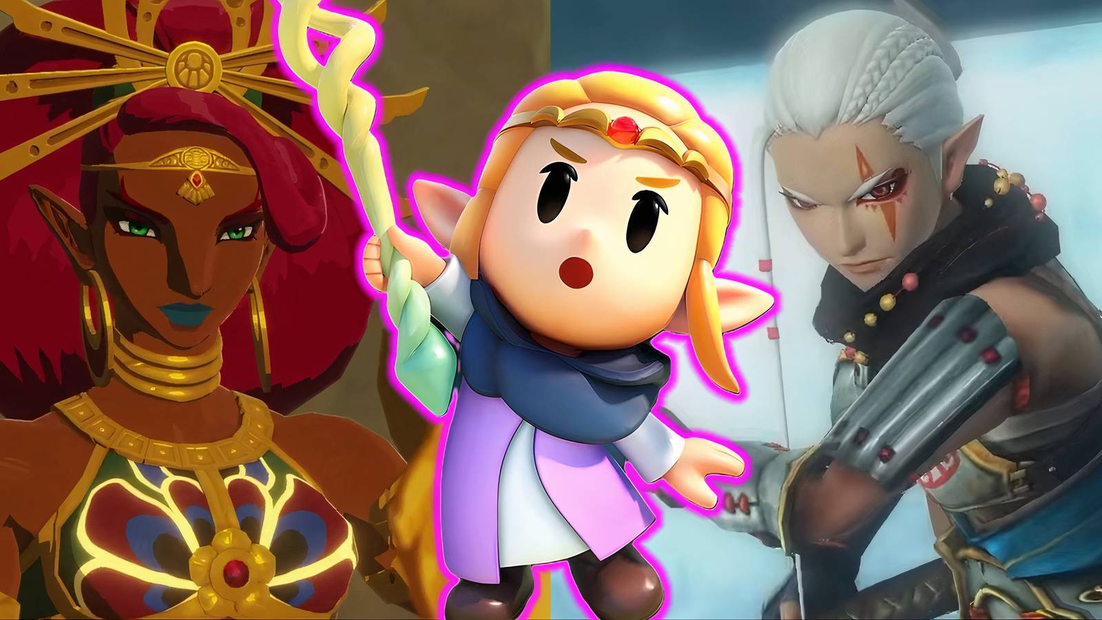 Split image of Hyrule Warriors Age Of Calamity, The Legend Of Zelda Echoes Of Wisdom, and Hyrule Warriors Definitive Edition