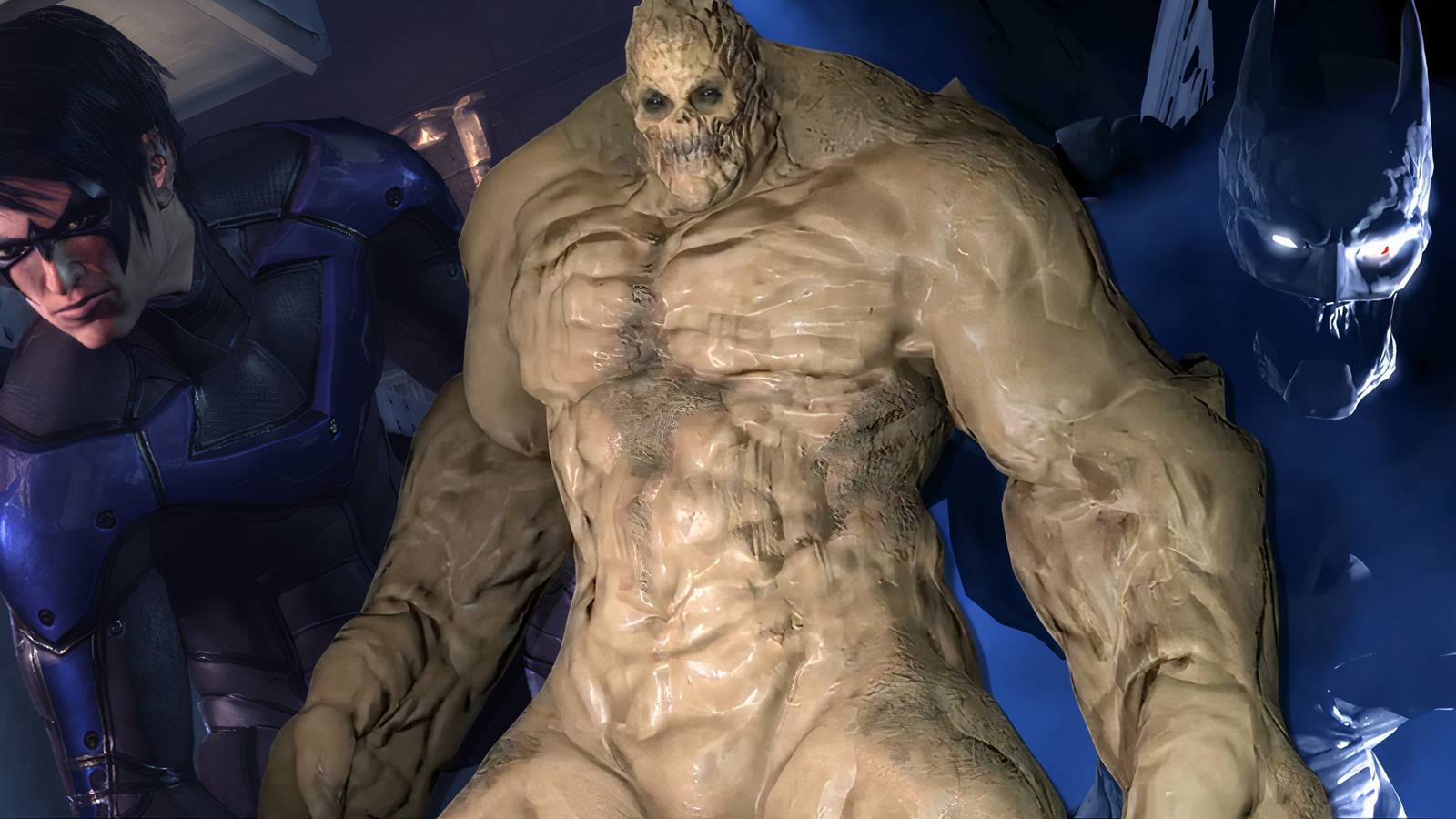 Split image of Nightwing, Clayface, and Nightmare Batman