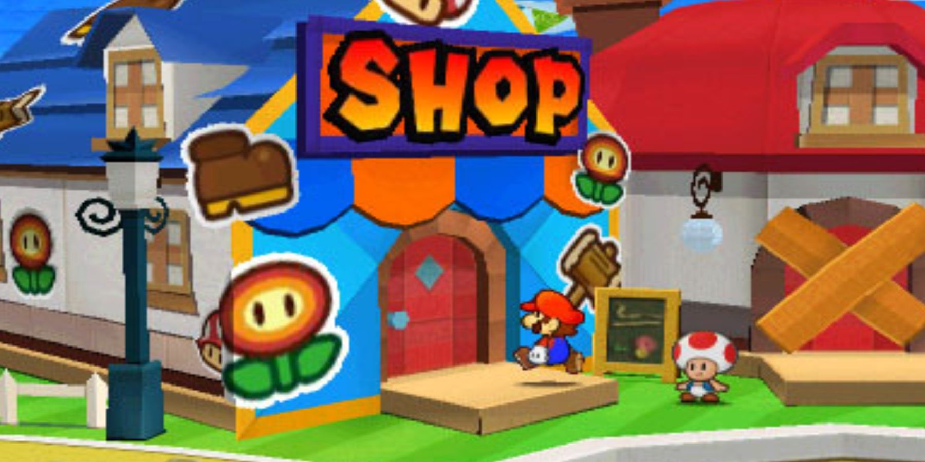 mario in front of a shop