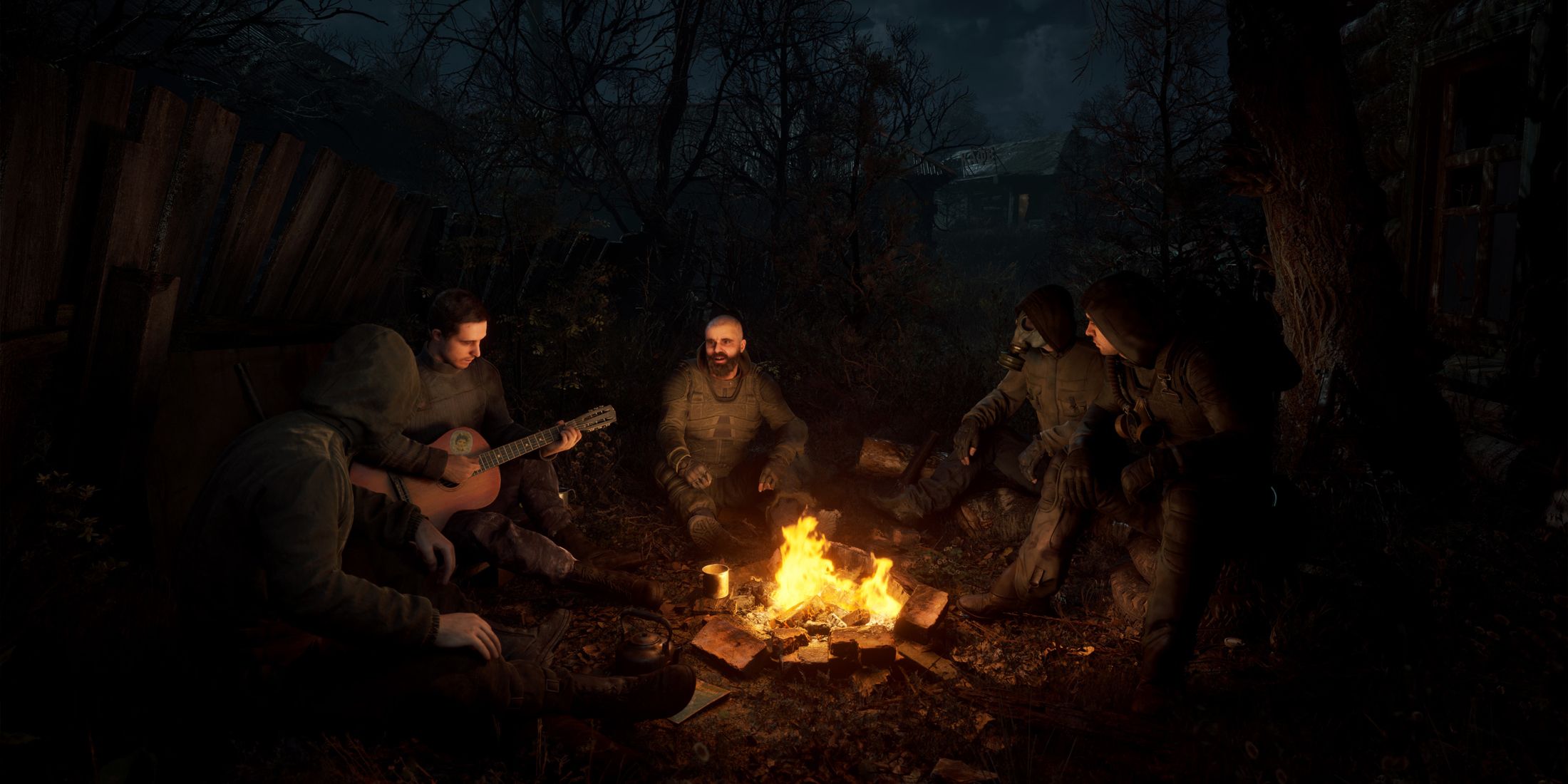 Stalkers around a campfire in Stalker 2 Heart of Chornobyl