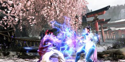 Ryu and Chun-Li engage in a powerful energy clash in Street Fighter 6 