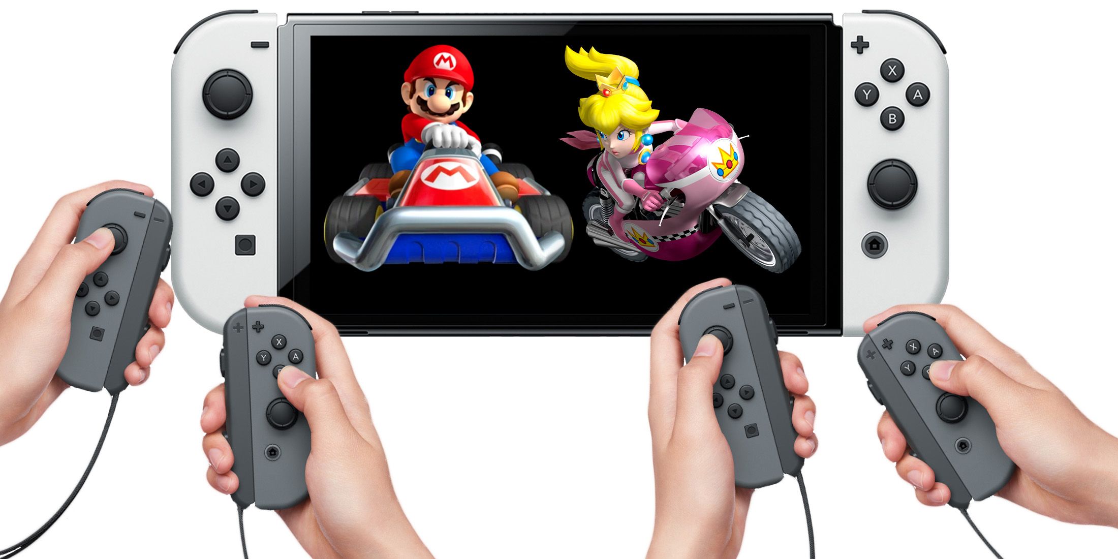 Switch OLED Model Mario Kart Princess Peach co-op 2x1 composite