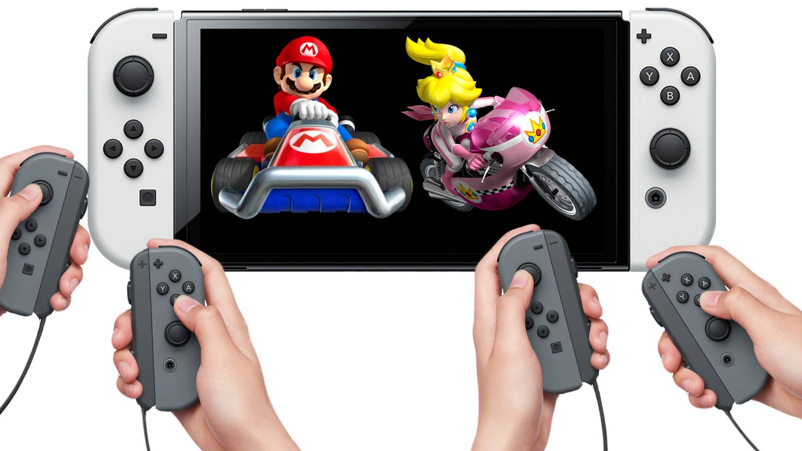 Switch OLED Model Mario Kart Princess Peach co-op 2x1 composite