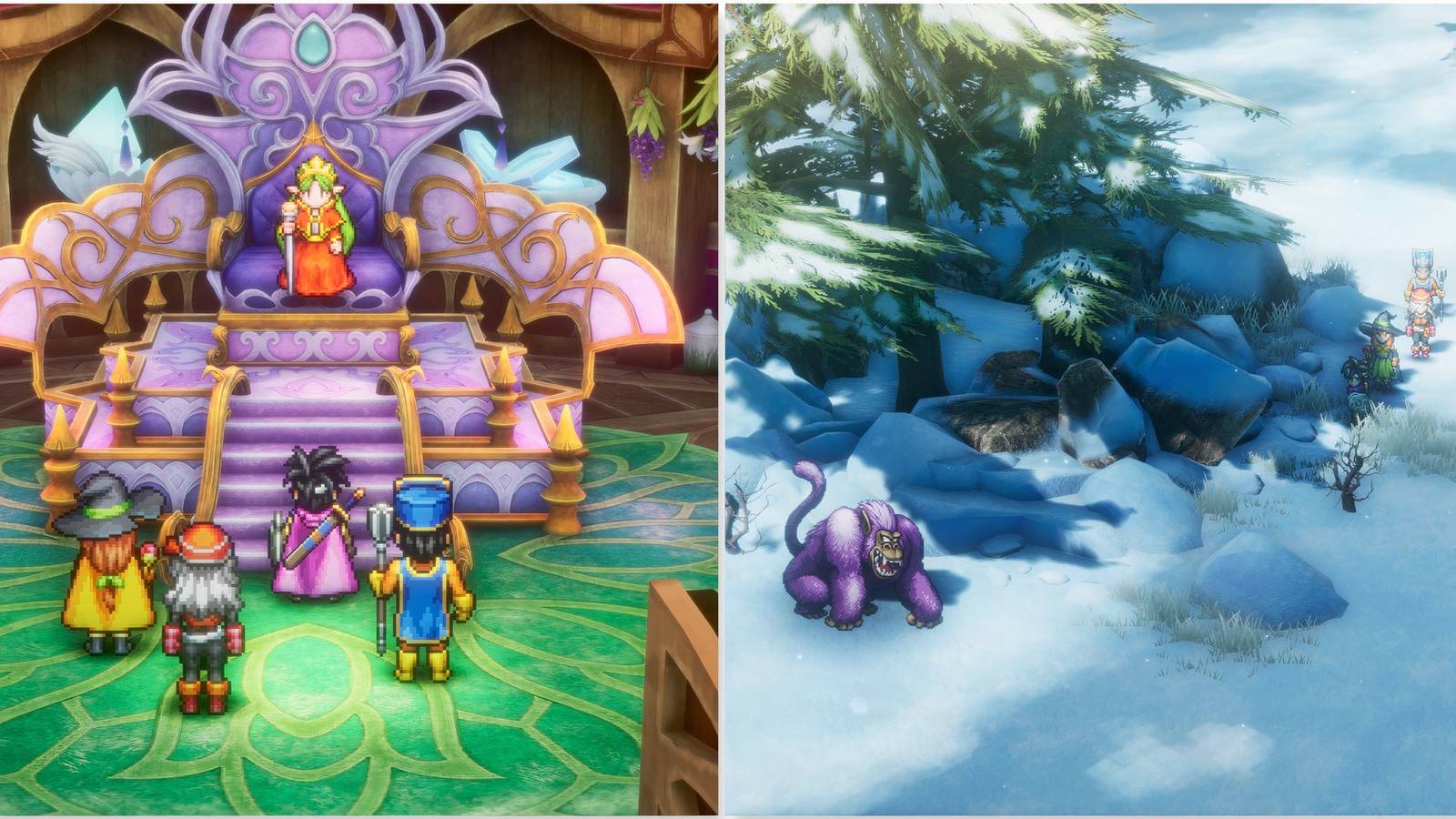 Talking to the queen of the Faeries and tracking monsters down in Dragon Quest 3 HD-2D Remake