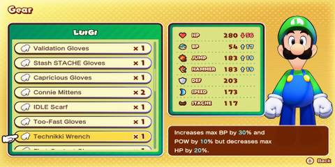 Technikki Wrench accessories in Mario & Luigi Brothership