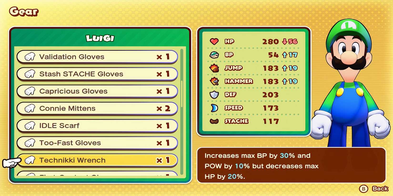 Technikki Wrench accessories in Mario & Luigi Brothership