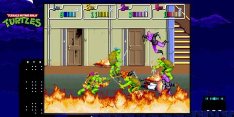 The turtles fighting ninjas in Teenage Mutant Ninja Turtles: The Cowabunga Collection