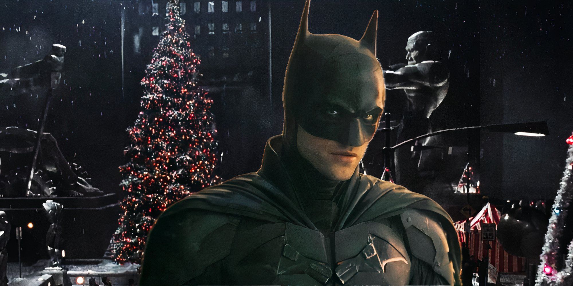 Robert Pattinson as The Batman with Christmas background