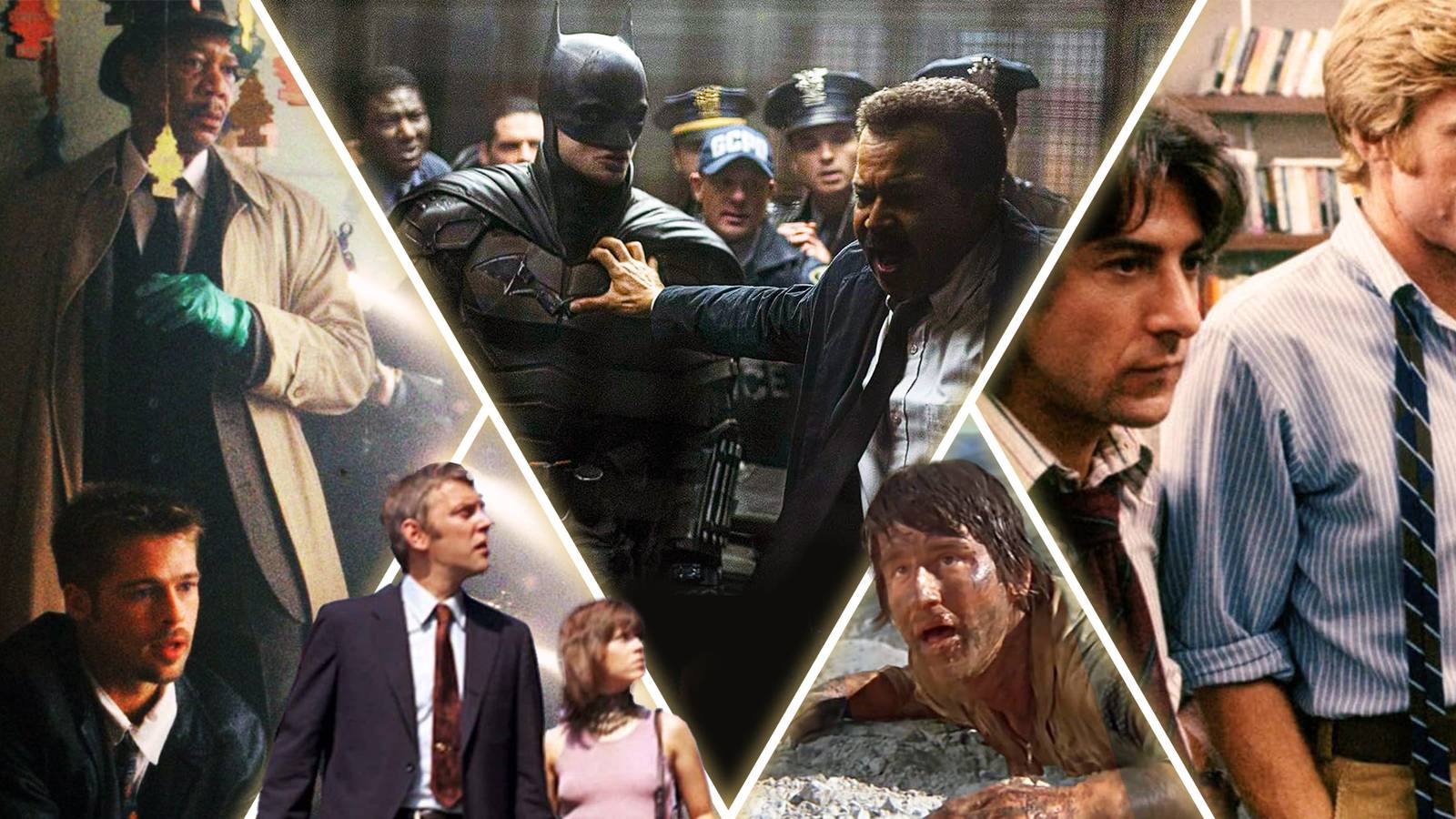 Stills from Se7en Klute Capricorn One All the President's Men and The Batman