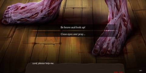 The Letter a pair of rotting legs stand right before Isabela's hiding place