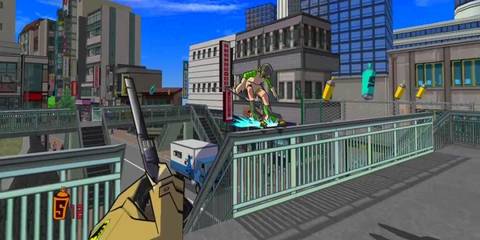 The Player Grinding On A Rail While Being Chased By Authorities In Jet Set Radio