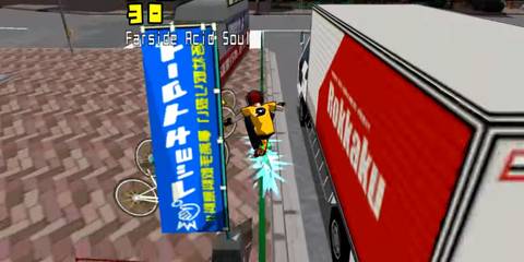 The Player Pulling Off Tricks While Grinding On A Rail In Jet Set Radio