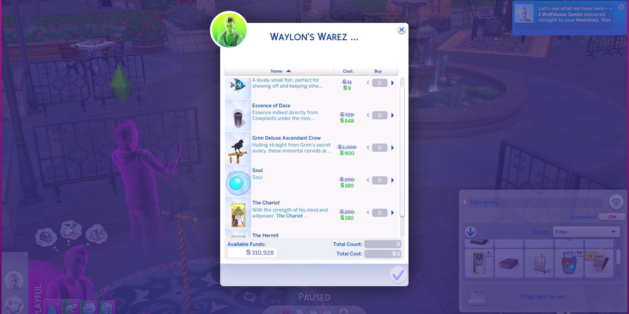 Mysterious Merchant Waylon Warez Location in The Sims 4