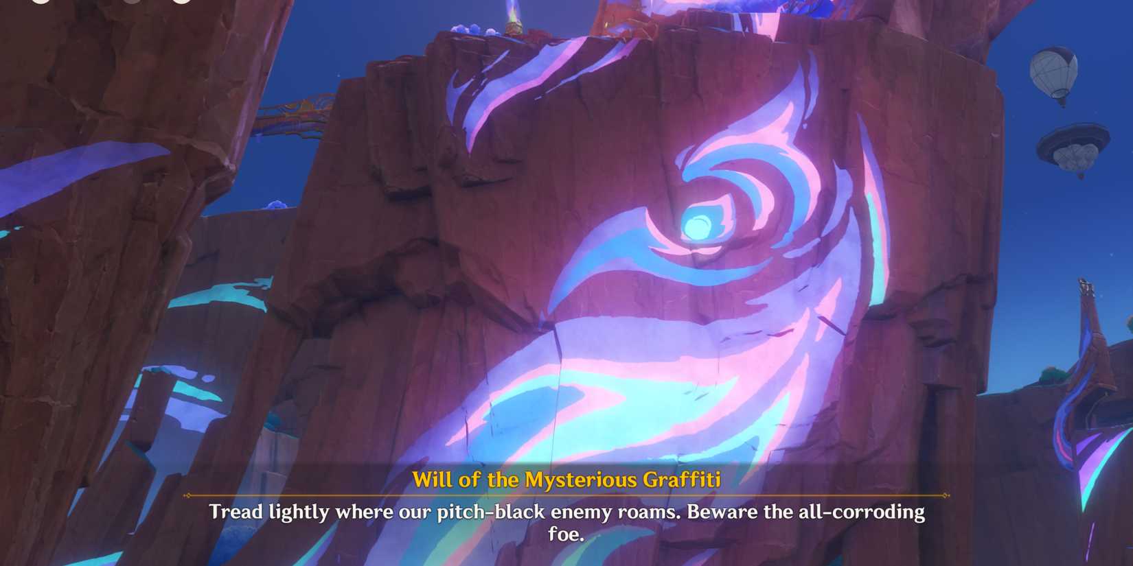 Third Lies Beneath The Cliffs Puzzle Solution (Will of the Mysterious Graffiti Quest) in genshin impact pale fog