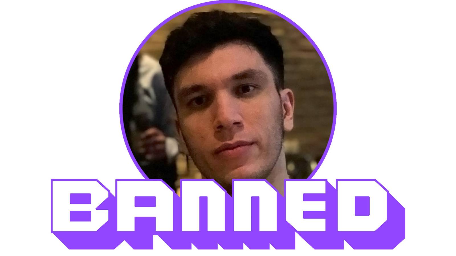 Trainwreckstv portrait above Twitch banned tagline white background 2x1 composite