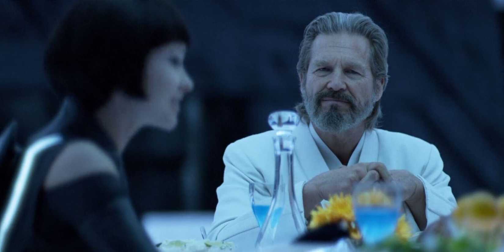 jeff bridges as kevin flynn and olivia wilde in tron legacy