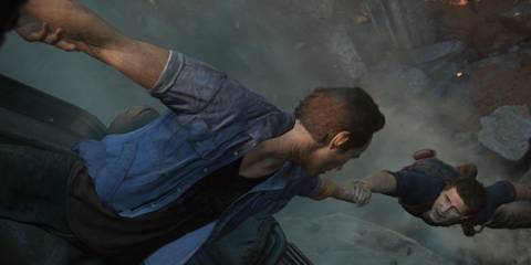 Nathan Drake scaling a cliffside in Uncharted