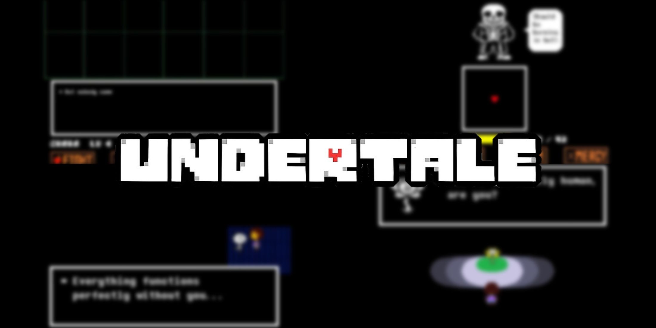 Undertale logo across blurred text background