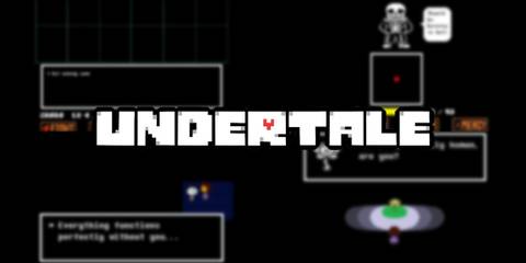 Undertale logo across blurred text background