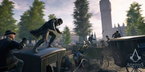 Jacob on the top of a carriage in Assassin's Creed Syndicate