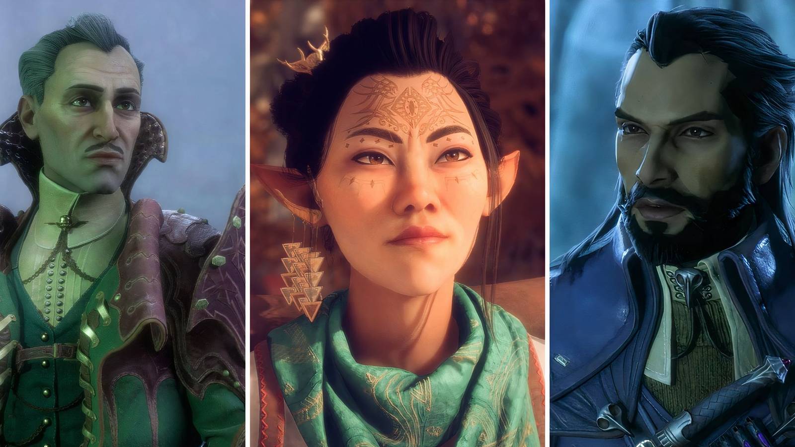 A grid showing the companions Emmrich, Bellara, and Lucanis in Dragon Age: The Veilguard