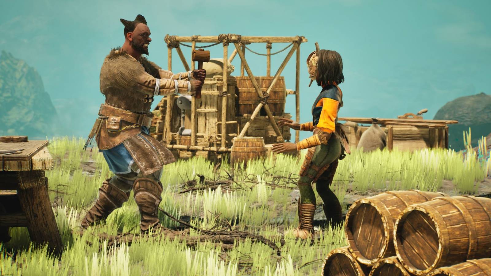 Two characters from Towers of Aghasba interacting