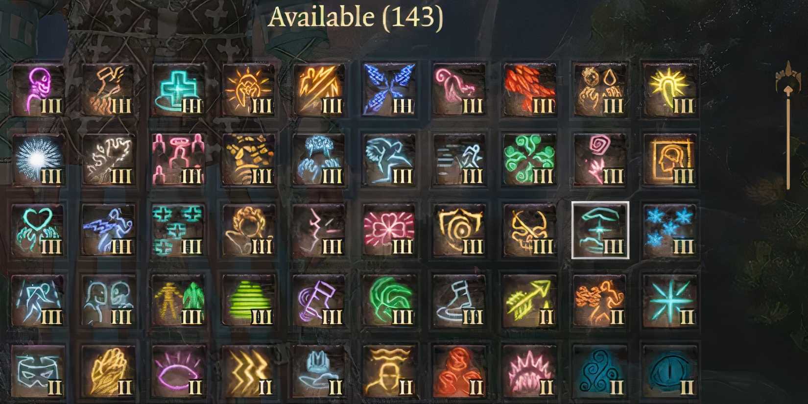 An assortment of spells in Baldur's Gate 3