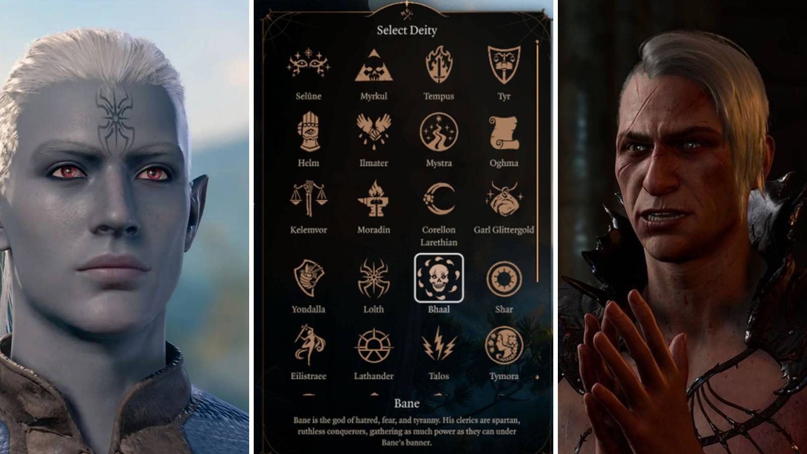 A grid showing three Cleric mods in Baldur's Gate 3