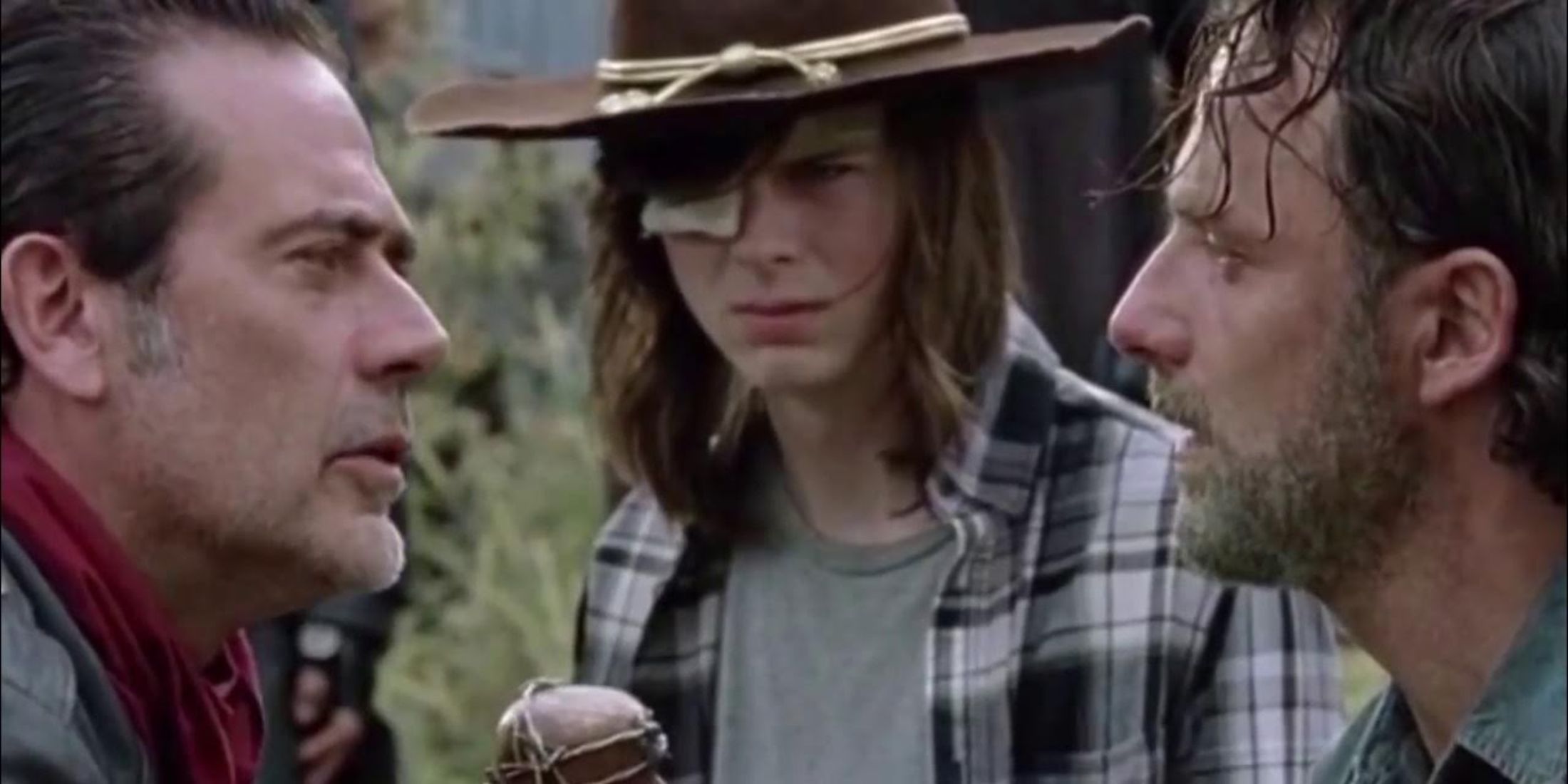 Negan, Carl and Rick from The Walking Dead