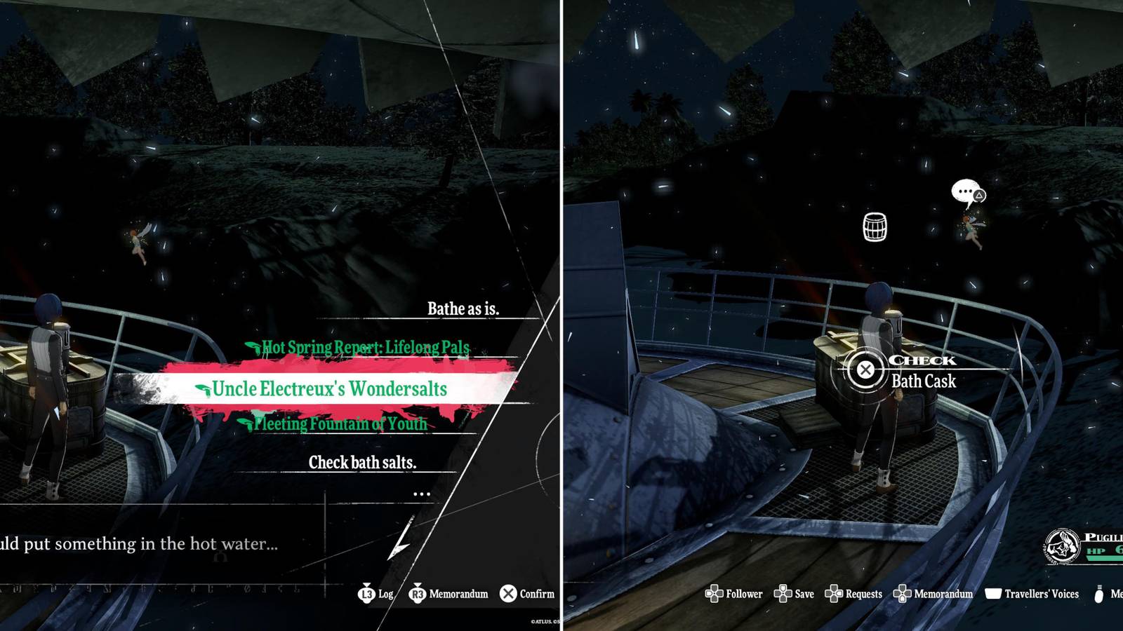 The Player Selecting A Bath Salt & Interacting With The Bath Cask