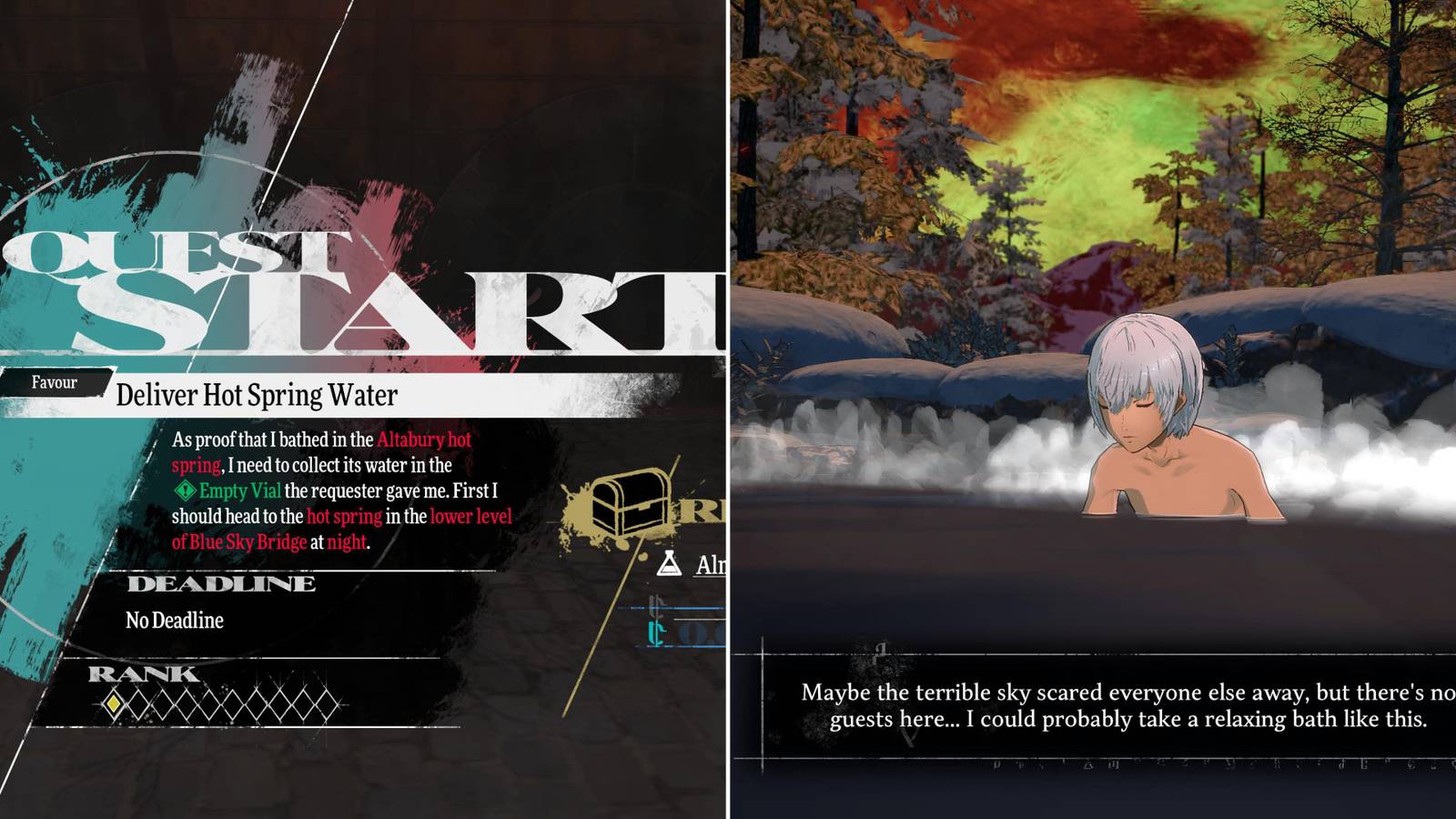 The Deliver Hot Spring Water Quest Menu & The Protagonist In The Hot Spring