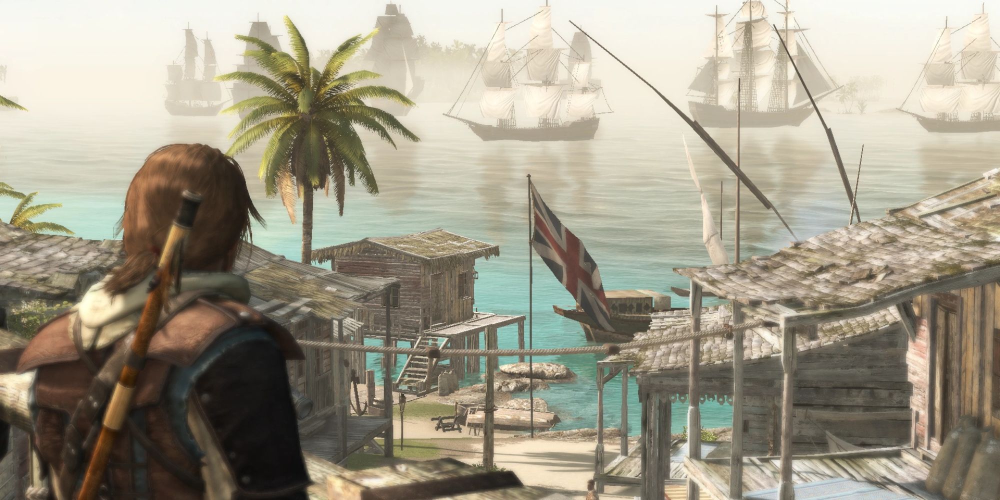 A player looking at the blockade in Nassau in Assassin's Creed: Black Flag